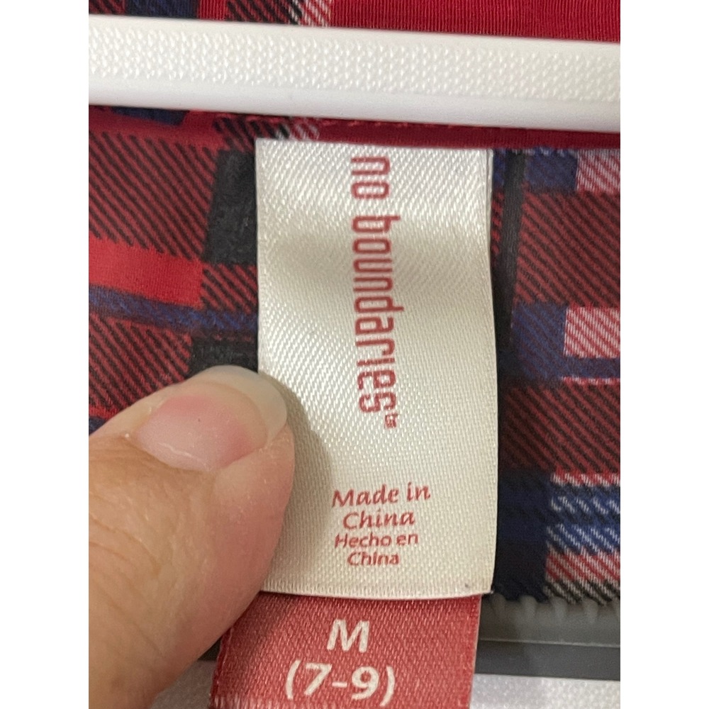 No Boundaries Womens Red Plaid Sheer Roll Tab Sleeve High Low Blouse Size M 7-9 - Picture 3 of 7
